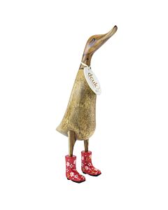 Natural Finish Ducklet with Red Floral Welly Boots